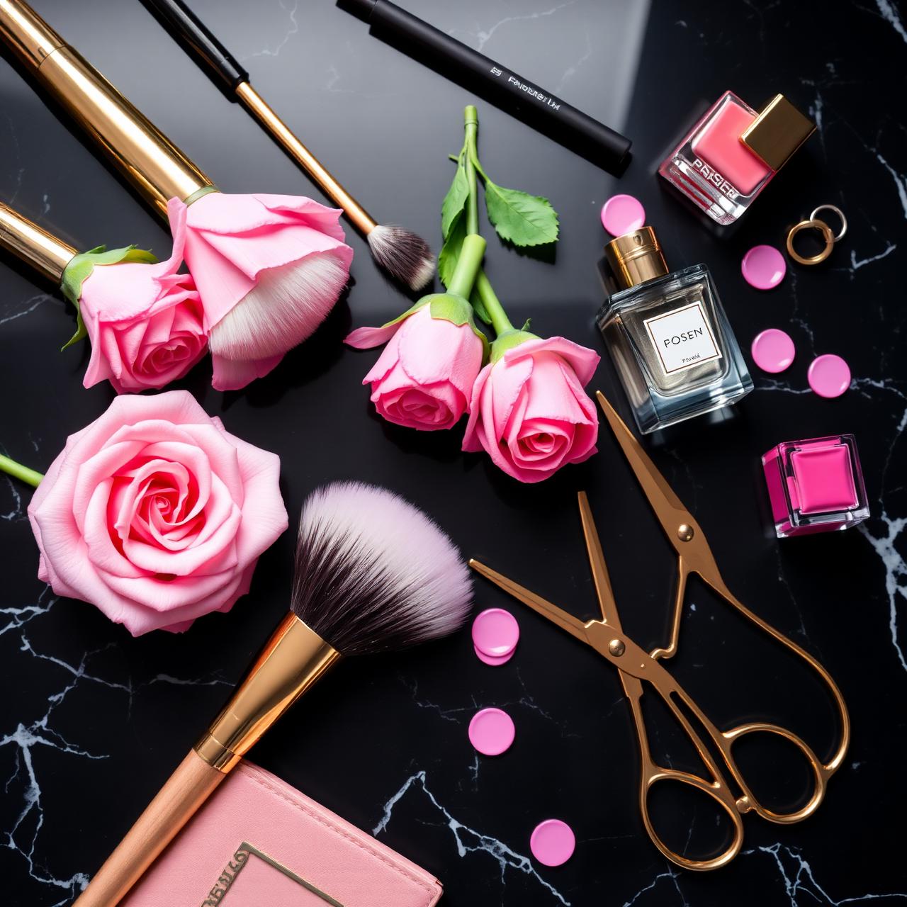 Beauty essentials flat lay